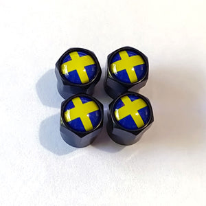 Swedish Flag Metal Wheel Dust Caps Hexagonal Black